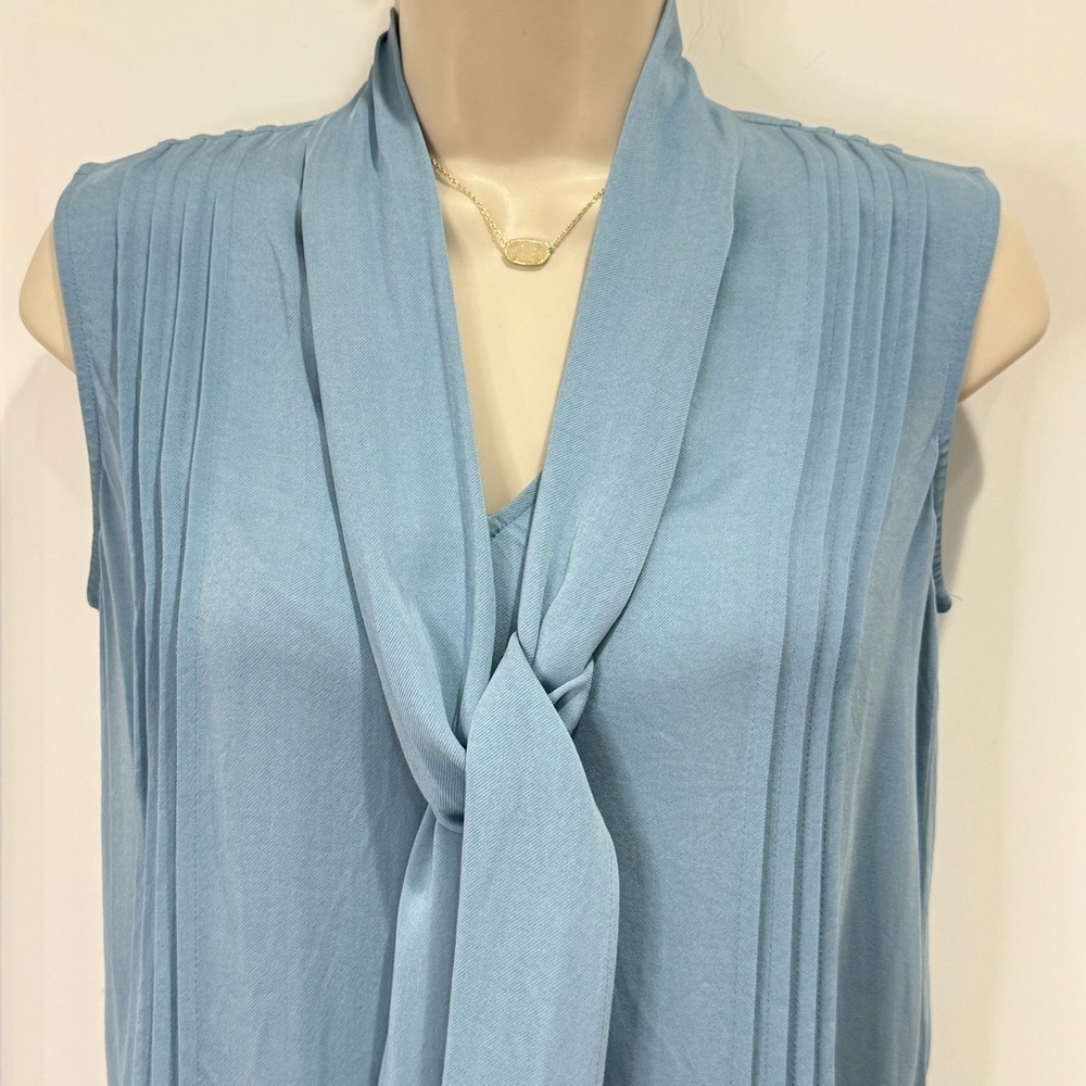 Reiss Pale Blue Sleeveless Tie-Neck Blouse - Picture 9 of 12